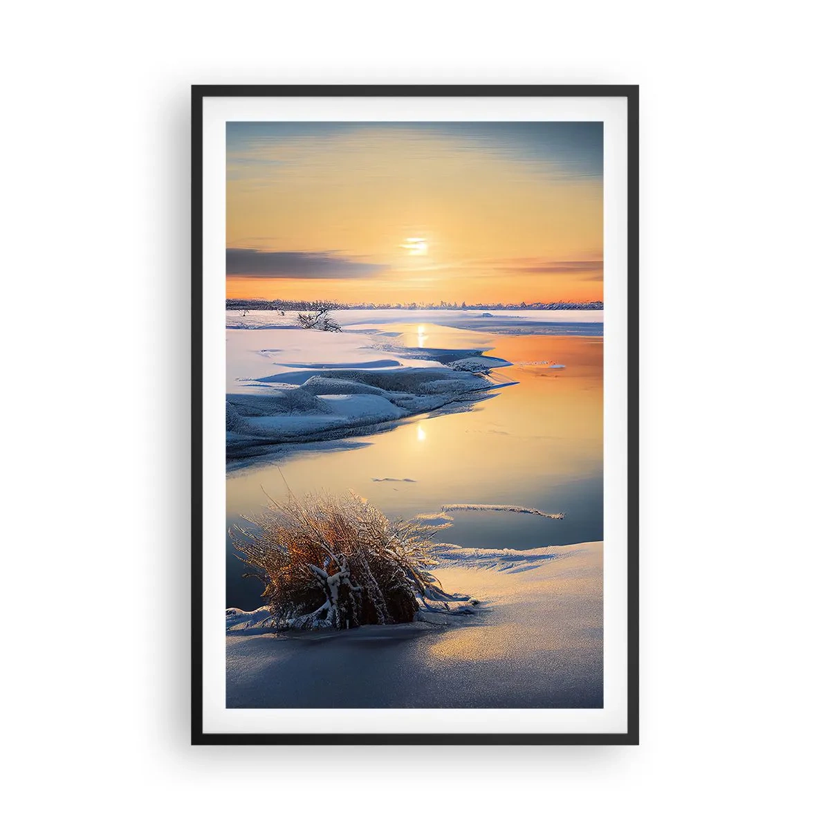 Poster în ramă neagră - Apus de soare pe timp de iarnă - 61x91 cm
