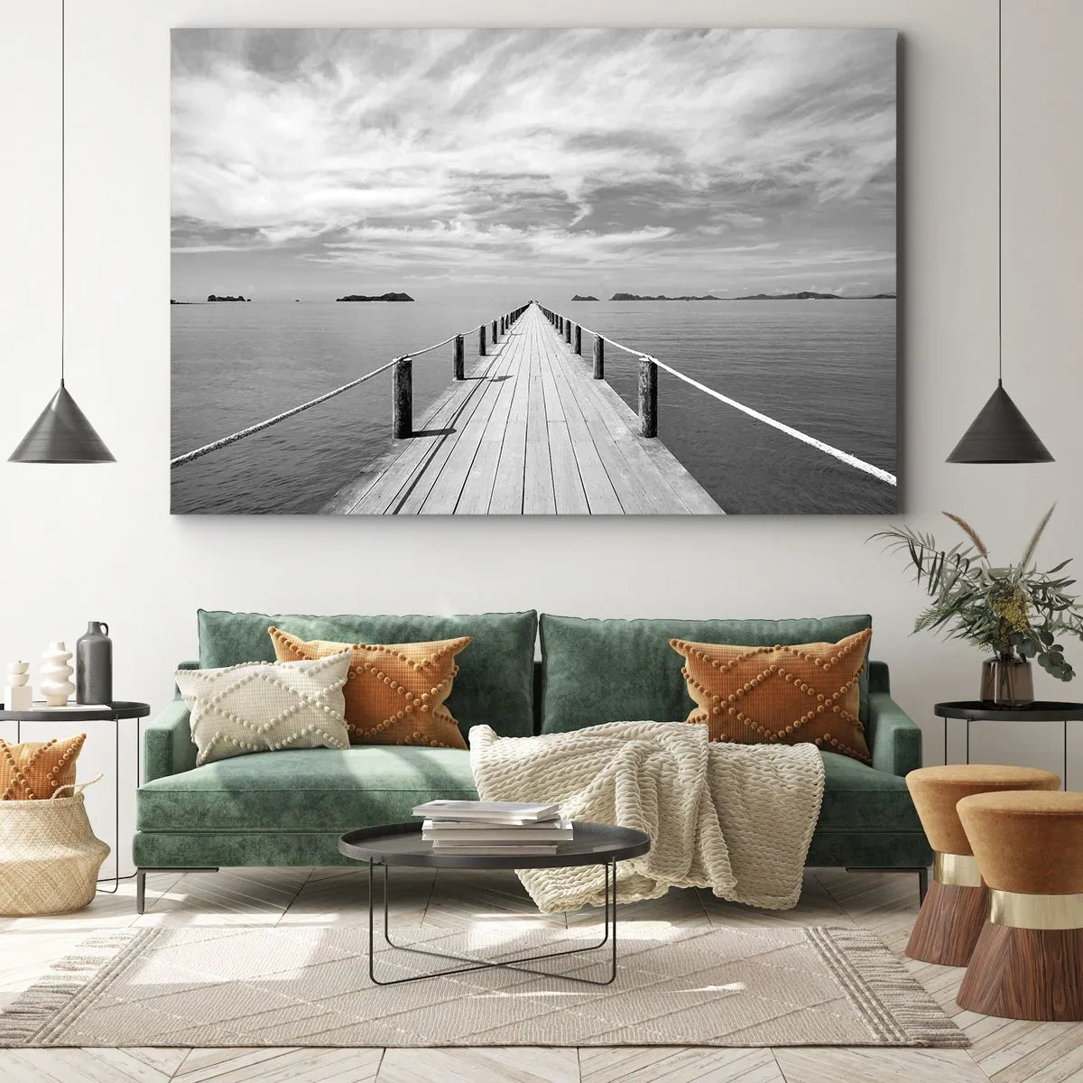 Tablou pe pânză Canvas - Un dig de lemn care duce în depărtare peste o mare calmă - 70x50cm - Ce zici de o călătorie... - Decorațiune modernă pentru perete pentru living și dormitor ARTTOR