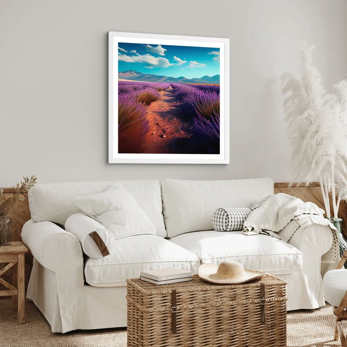 Poster în ramă albă - Câmpuri parfumate - 30x30 cm