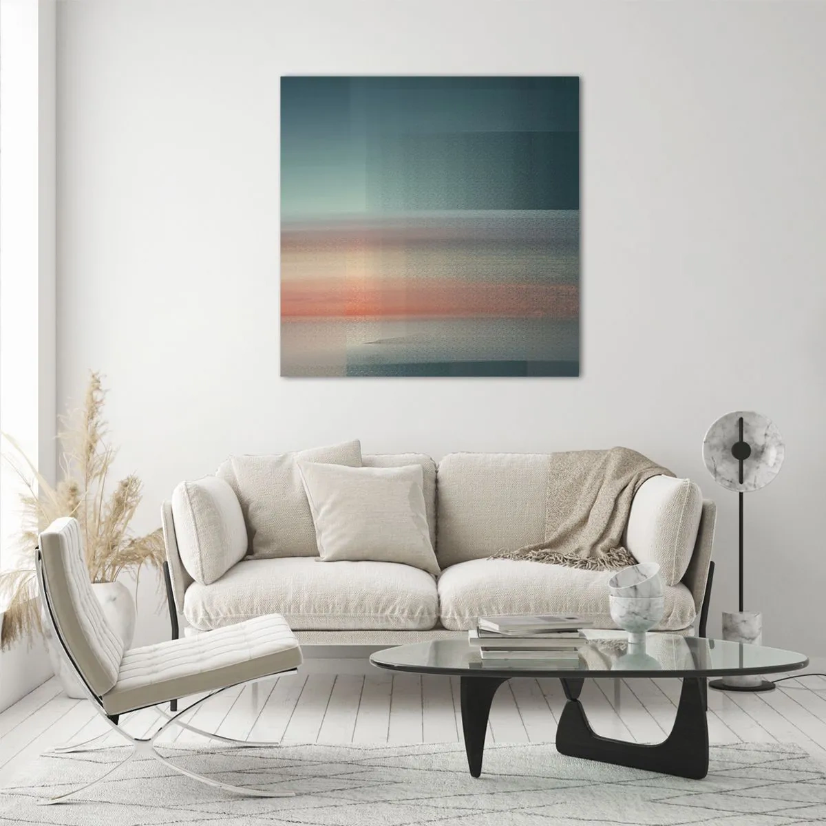 Tablou pe sticlă - Abstracție: unde de lumină - 50x50 cm