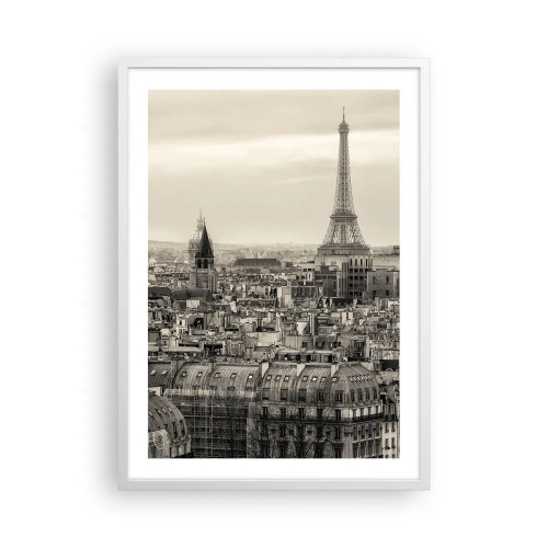 Poster în ramă albă - Deasupra acoperișurilor Parisului - 50x70 cm