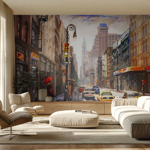 Tapet Premium Canvas - New York - plin de culoare și în ploaie - New York, Oraș, Manhattan - 150x105 cm