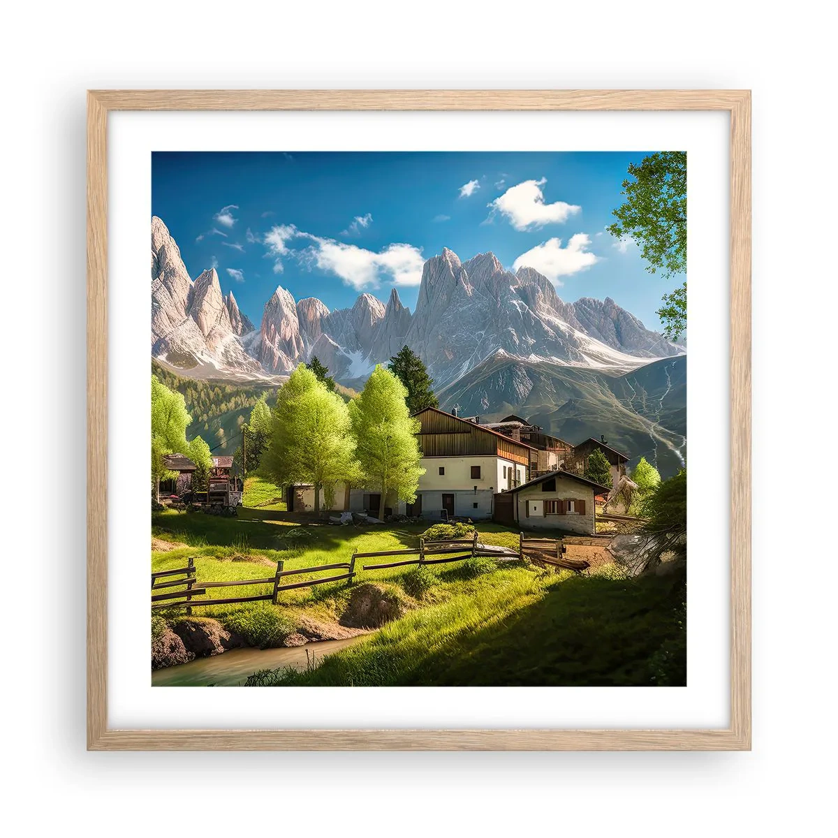 Poster în ramă de stejar deschis - Idilă alpină - 50x50 cm