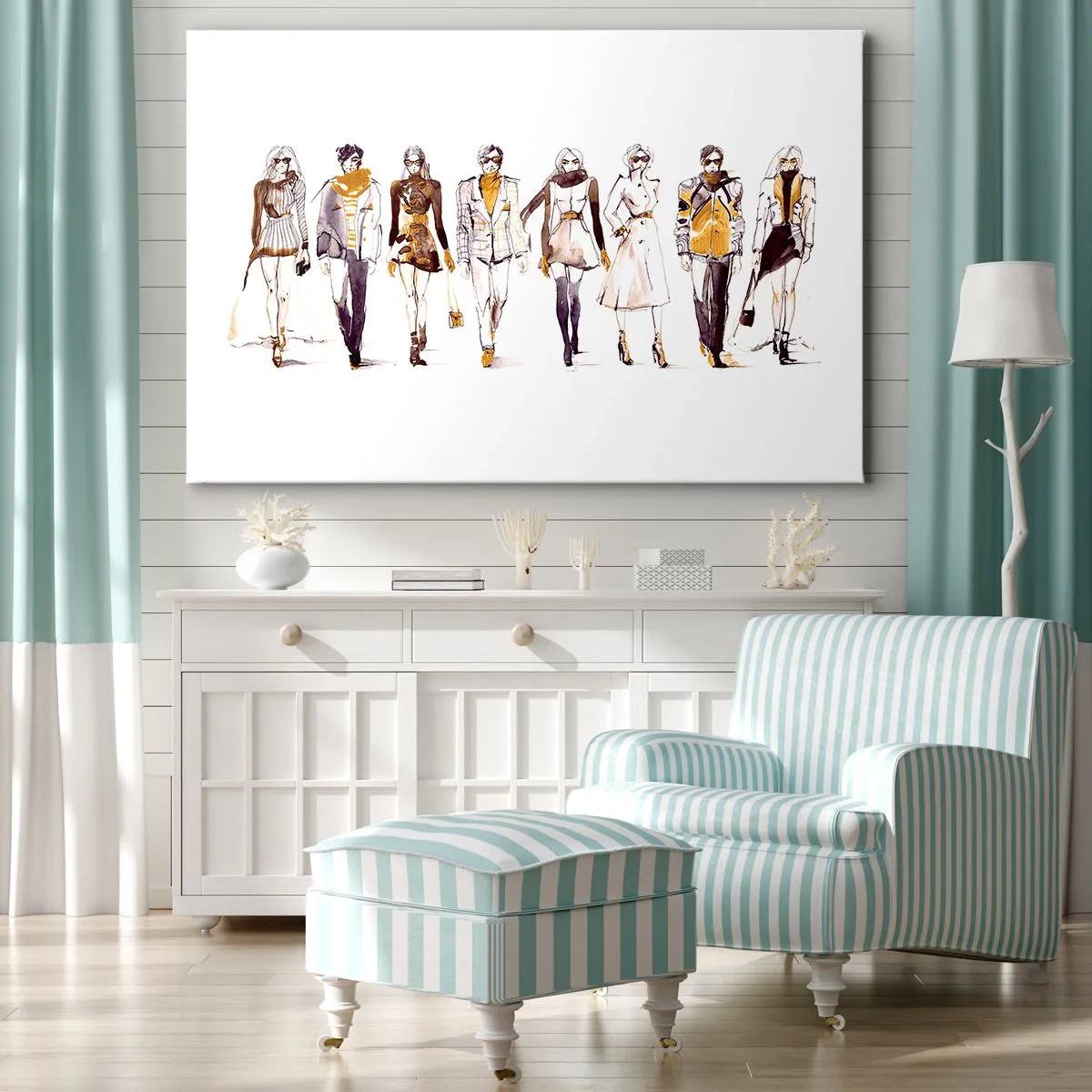 Tablou pe pânză Canvas - Schiță a unui grup de oameni în ținute la modă - 70x50cm - Chic discret, eleganță casuală - Decorațiune modernă pentru perete pentru living și dormitor ARTTOR