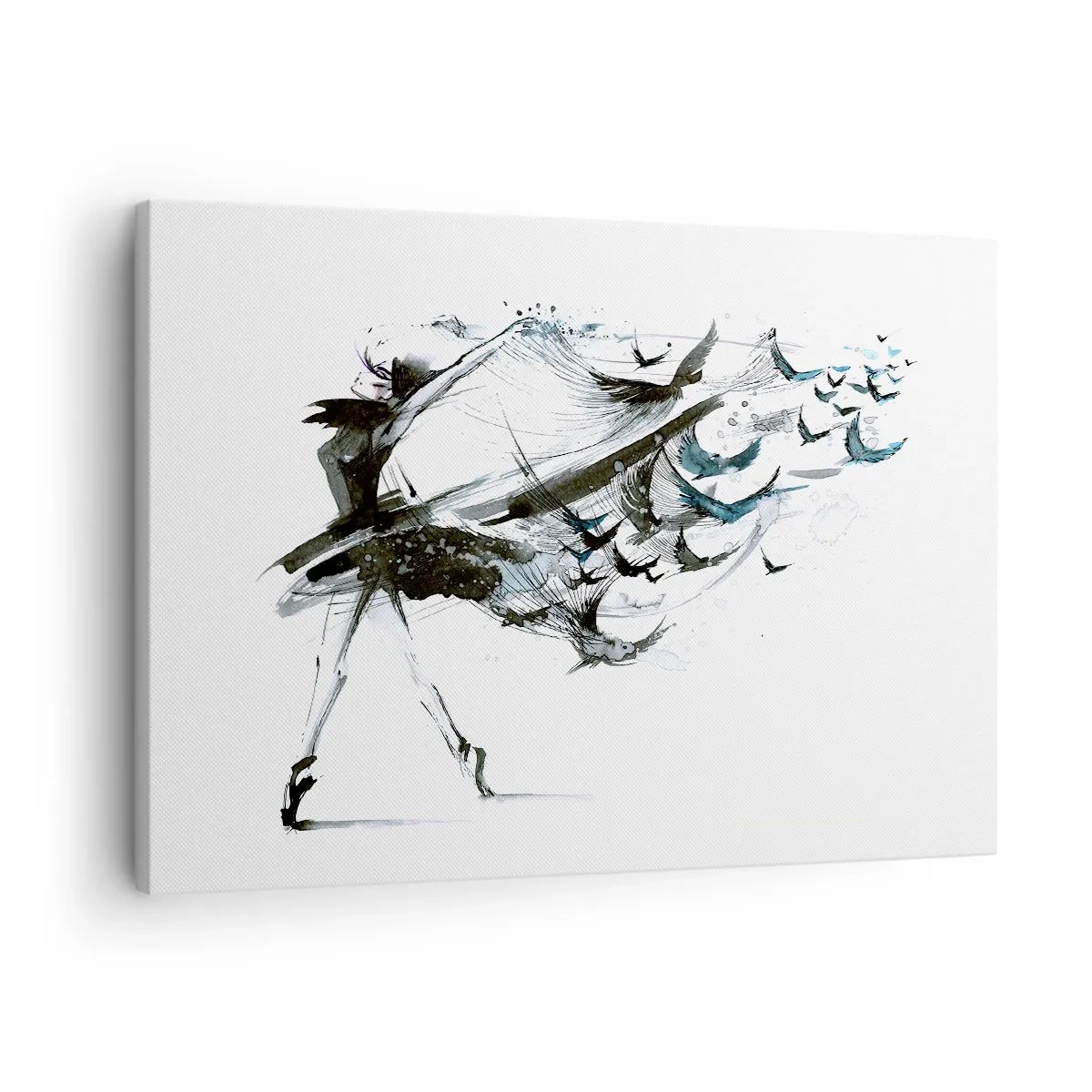 Tablou pe pânză Canvas - O dansatoare cu o rochie dinamică în formă de păsări - 70x50cm - Magia muzicii te eliberează - Decorațiune modernă pentru perete pentru living și dormitor ARTTOR