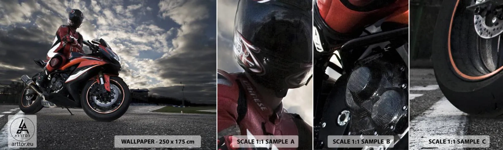 Mostră tapet autocolant Deluxe Sticker - Călărețul întunecat - Automobile, Motocicletă, Rasă - 100x30 cm