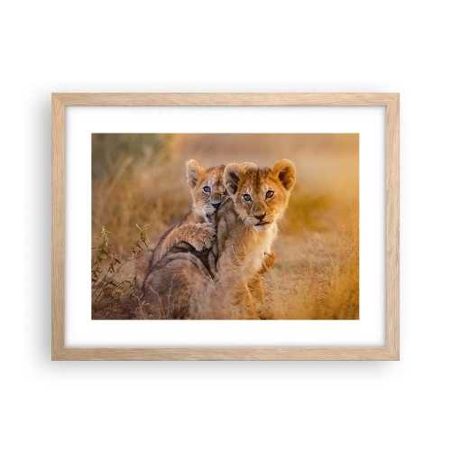 Poster în ramă de stejar deschis - Nu deranjați! Ne distrăm - 40x30 cm