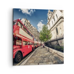 Tablou pe pânză - Stradă din Londra în gri și roșu - 60x60 cm