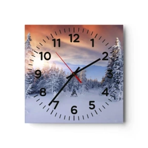 Ceas de perete - Ceas pe sticlă - Spectacolul naturii înzăpezite - 40x40 cm