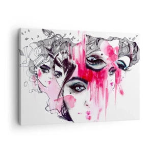 Tablou pe pânză Canvas - Față abstractă în nuanțe de roz și negru - 70x50cm - Ochii abstracți - Decorațiune modernă pentru perete pentru living și dormitor ARTTOR