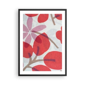 Poster în ramă neagră - Compoziția botanică a frunzelor și florilor în roșu - 50x70cm - Aranjament floral în roz - Decorațiune modernă pentru perete pentru living și dormitor ARTTOR