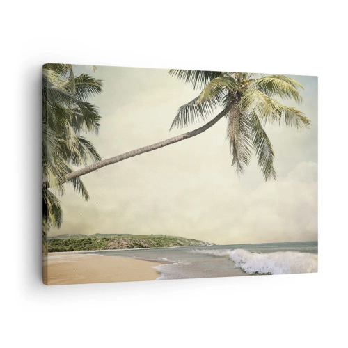 Tablou pe pânză Canvas - O plajă cu palmieri pe fundalul unei mări calme - 70x50cm - Vis tropical - Decorațiune modernă pentru perete pentru living și dormitor ARTTOR