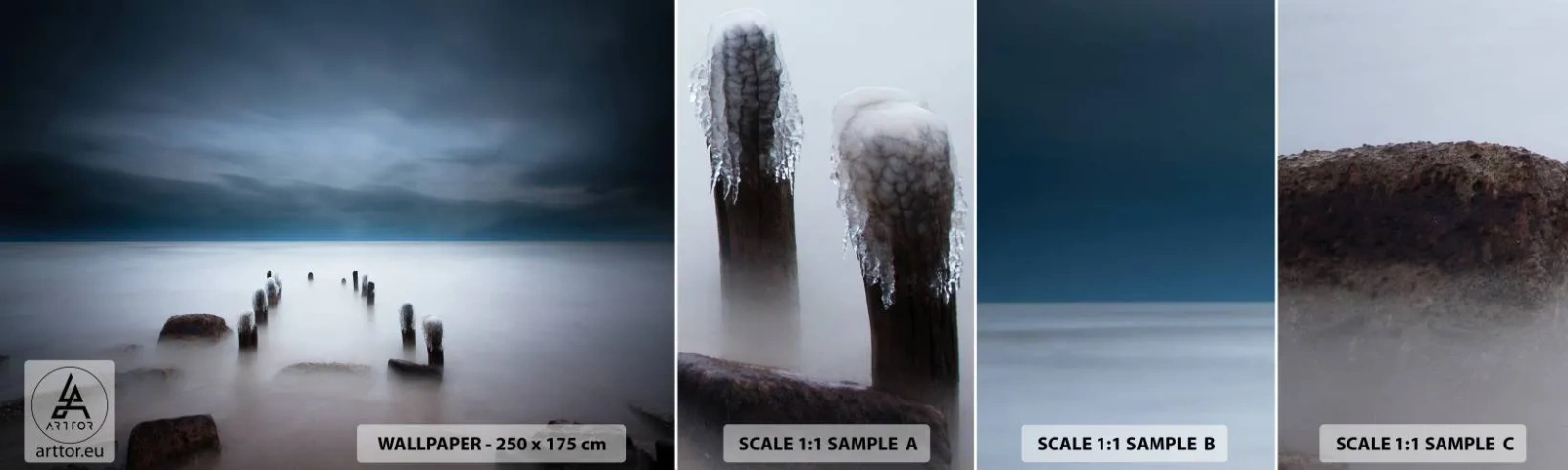 Mostră tapet autocolant Deluxe Sticker - Un lac în ceața calmă - Peisaj, Mare, Lac - 100x30 cm