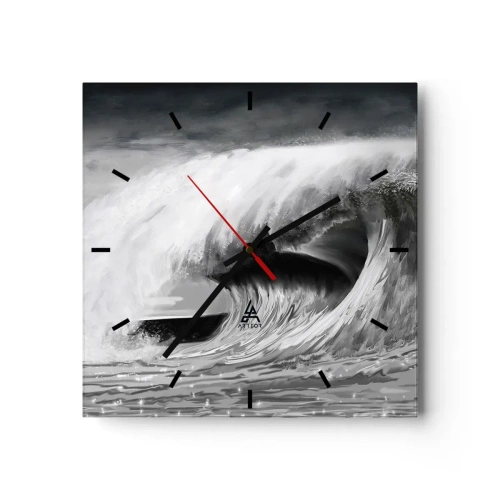 Ceas de perete - Ceas pe sticlă - Mânia oceanului - 30x30 cm