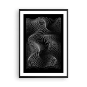 Poster în ramă neagră - Valuri minimaliste în alb și negru - 50x70cm - Dansul luminii în spațiu - Decorațiune modernă pentru perete pentru living și dormitor ARTTOR