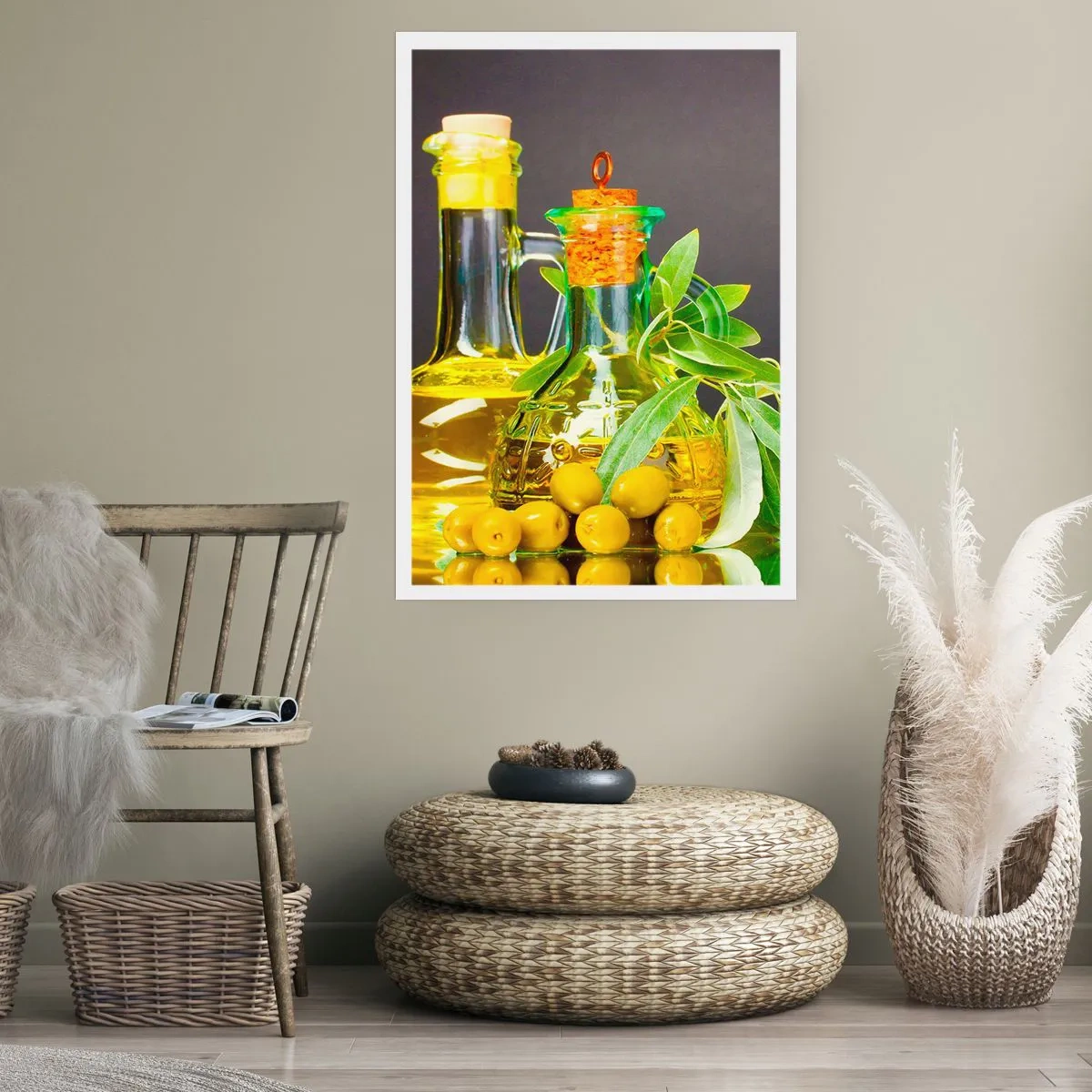 Poster - Natură moarte cu măsline și ulei - 50x70 cm