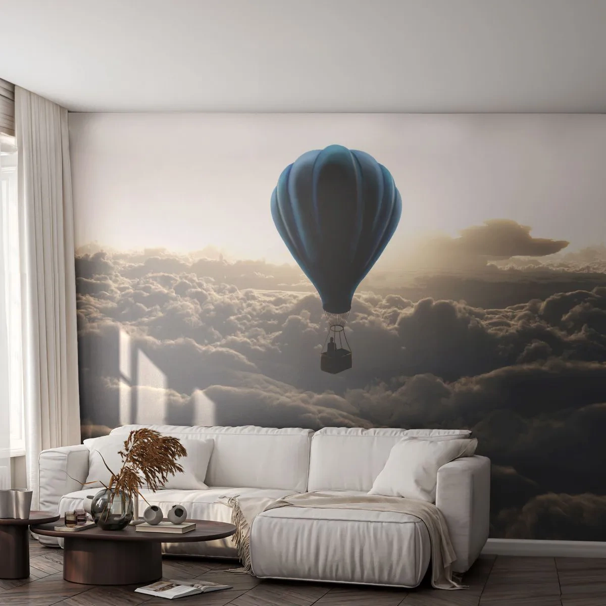 Tapet Autoadeziv Deluxe Sticker - Rătăcitor deasupra norilor - Peisaj, Zborul cu balonul, Călătorii - 250x175 cm
