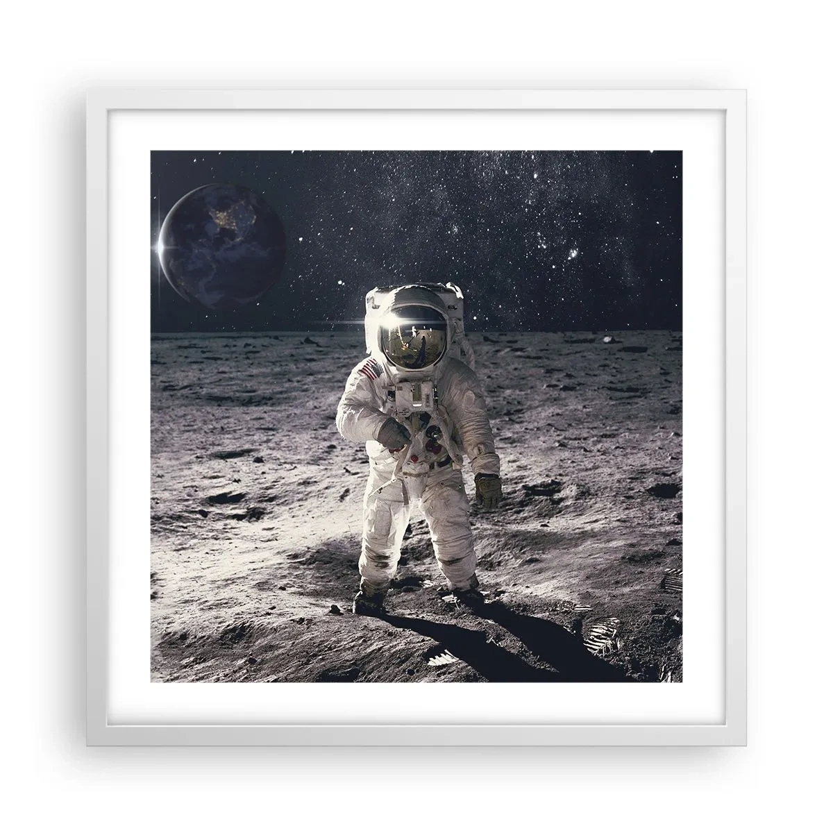 Poster în ramă albă - Salutări de pe Lună - 50x50 cm