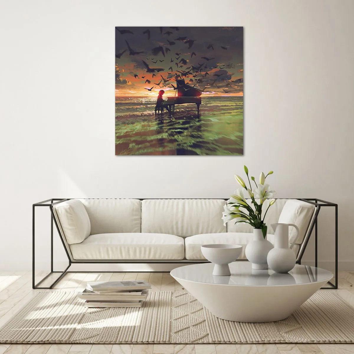 Tablou pe sticlă - Concert pentru pian și valuri - 60x60 cm