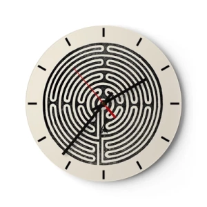 Ceas de perete - Ceas pe sticlă - Un labirint alb-negru cu un design geometric pe un fundal deschis - 30x30cm - Ordine secretă - Decorațiune modernă pentru perete pentru living, bucătărie și dormitor ARTTOR