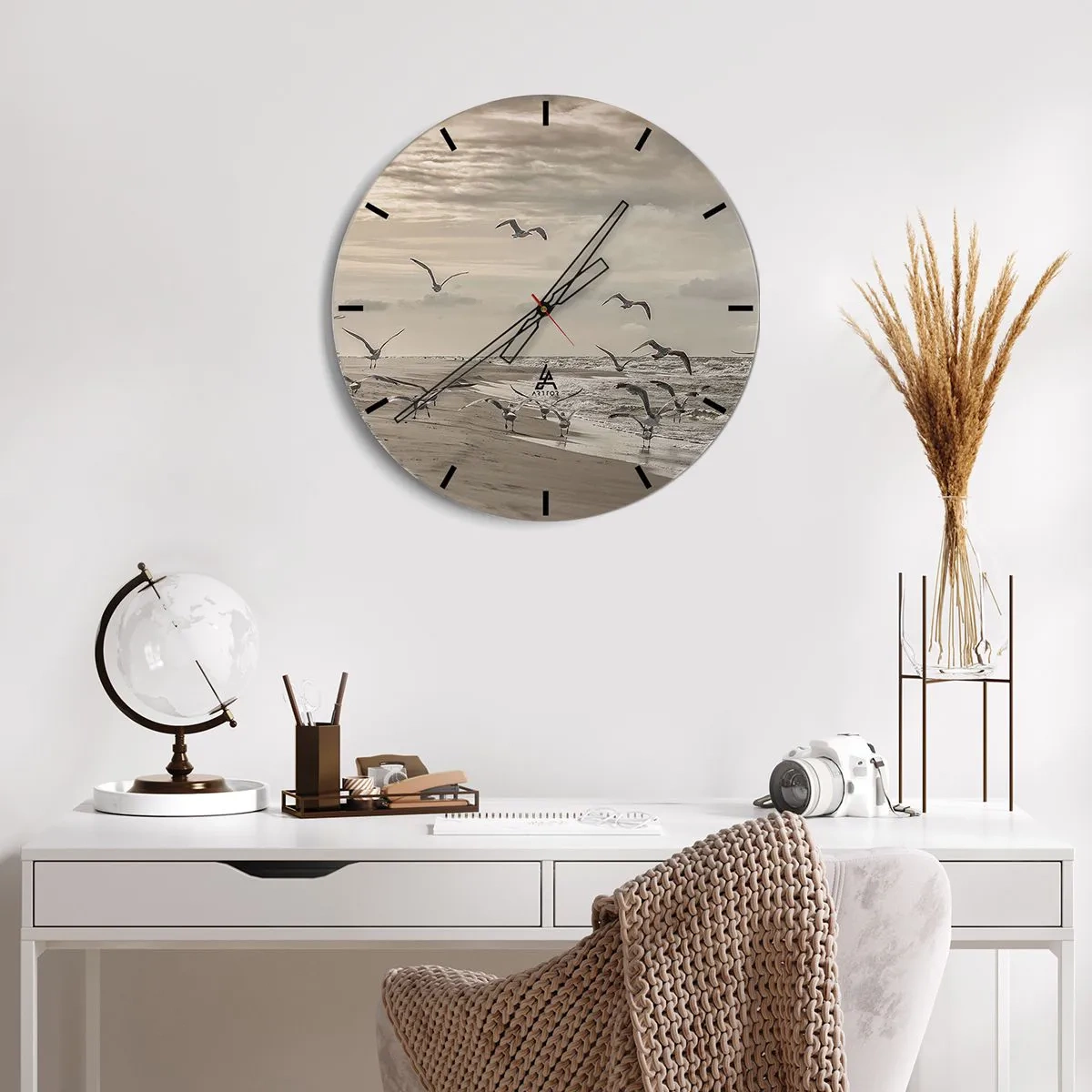 Ceas de perete - Ceas pe sticlă - Marea zumzăie, păsările cântă - 30x30 cm