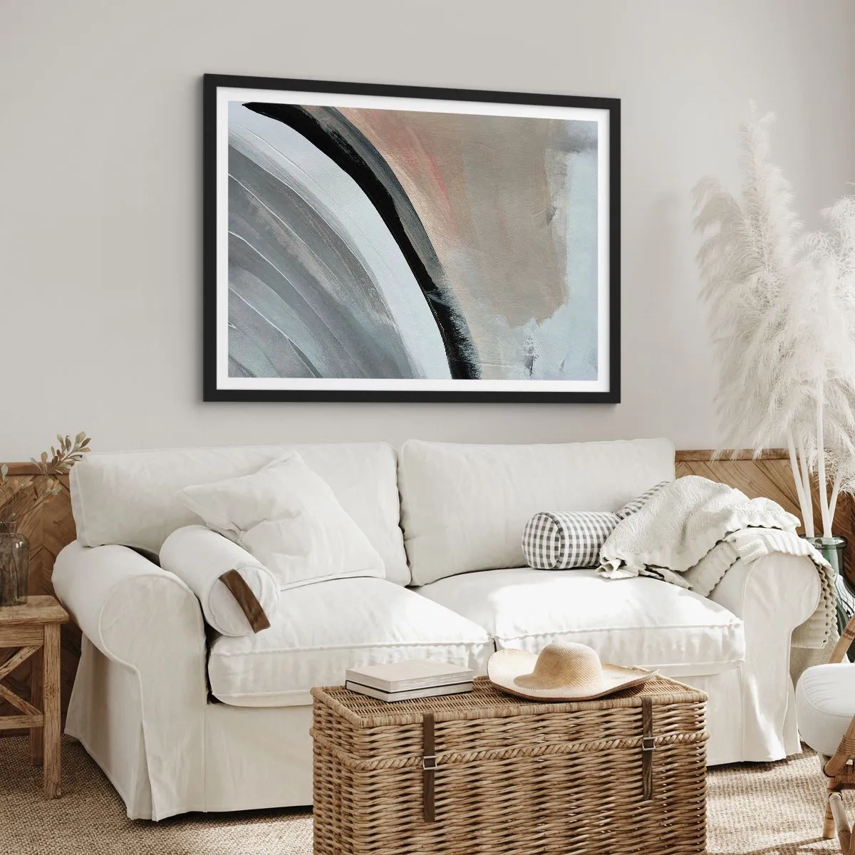 Poster în ramă neagră - Compoziție: arc de negru și gri - 70x50 cm