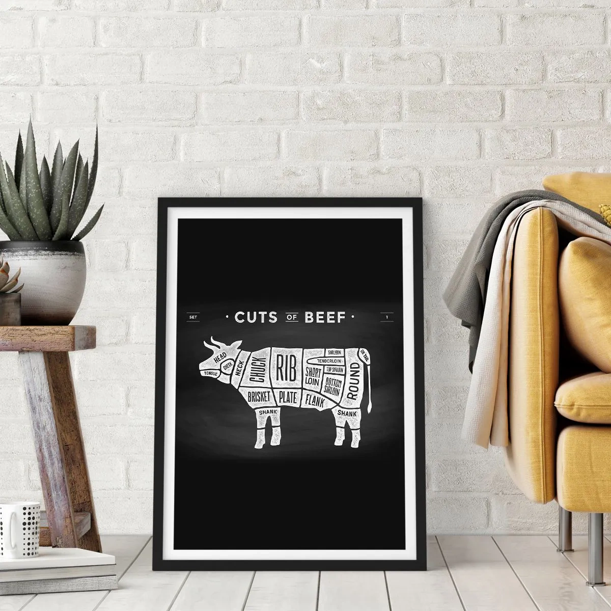 Poster în ramă neagră - Abecedar de măcelar - 70x100 cm