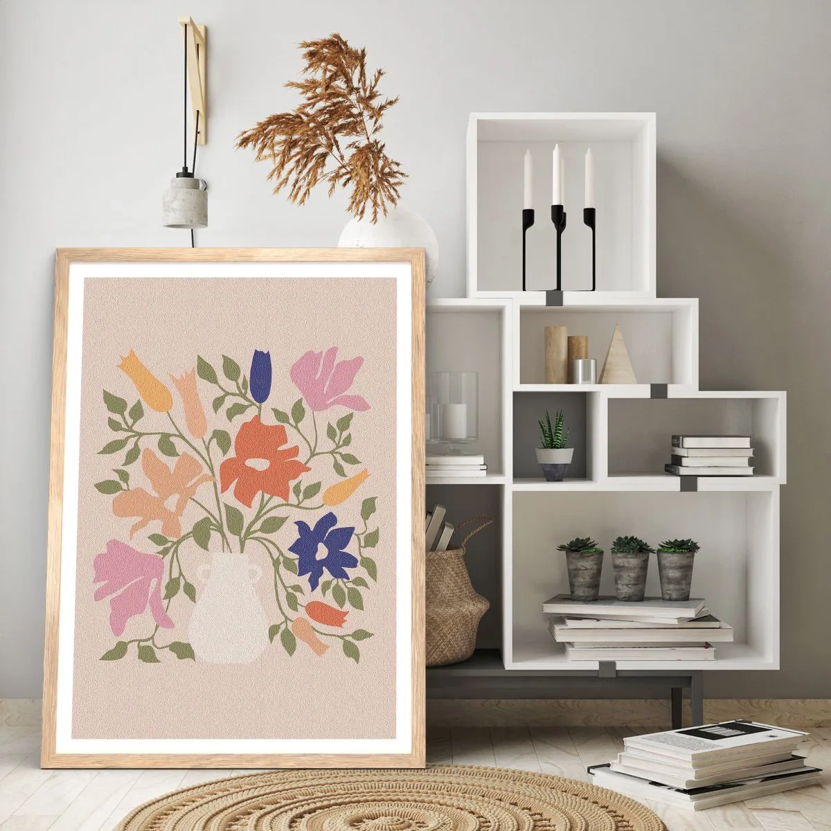 Poster în ramă de stejar deschis - Buchet delicat - 50x70 cm