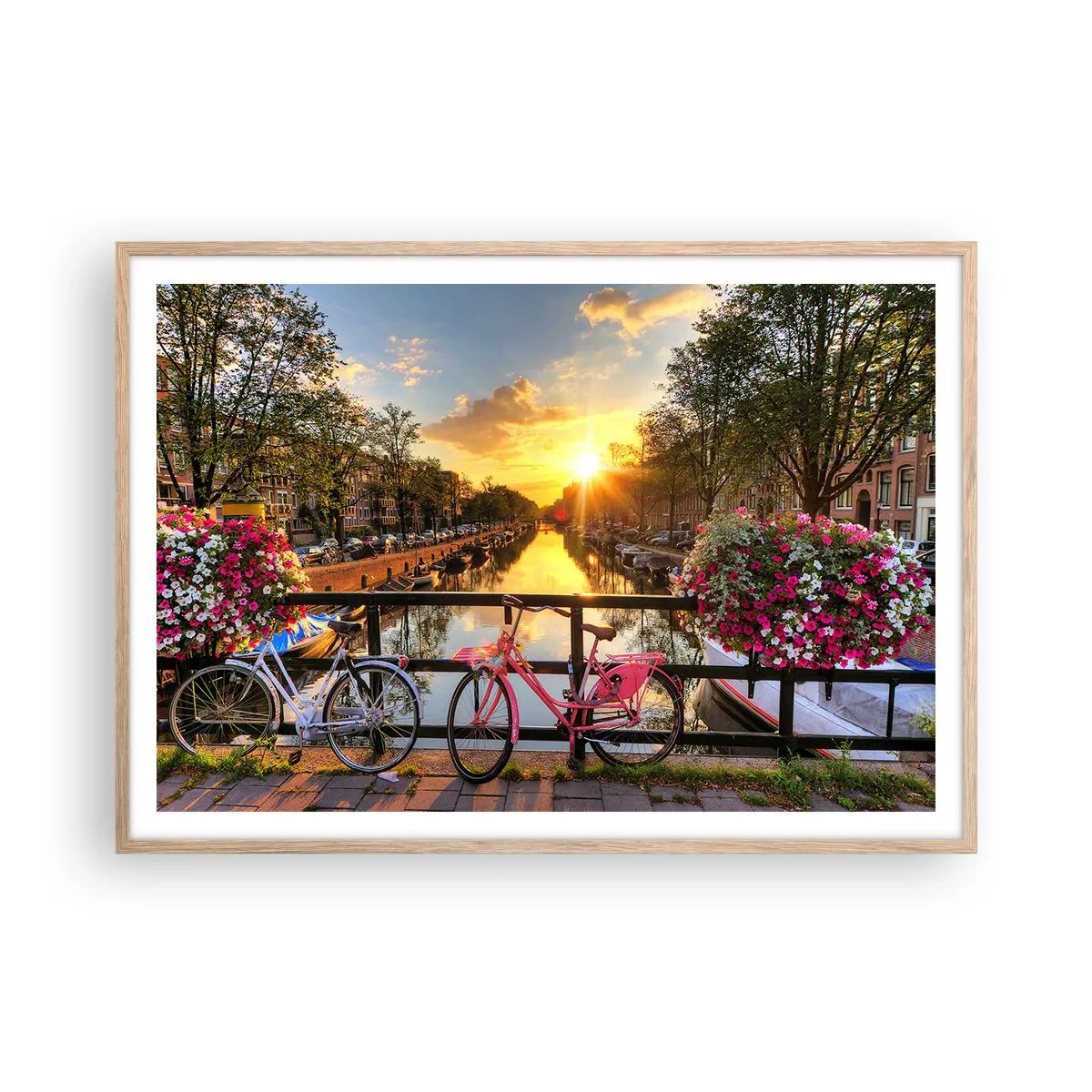 Poster în ramă de stejar deschis - Dimineața de primăvară în Amsterdam - 100x70 cm