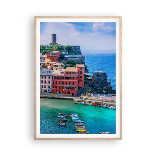 Poster în ramă de stejar deschis - Orașul mediteraneean magic - 70x100 cm