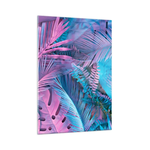 Tablou pe sticlă - Palmieri în alb și albastru - 50x70 cm