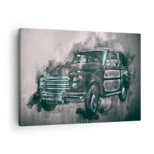 Tablou pe pânză Canvas - O mașină retro clasică cu un fundal artistic - 70x50cm - Strămoș respectabil - Decorațiune modernă pentru perete pentru living și dormitor ARTTOR