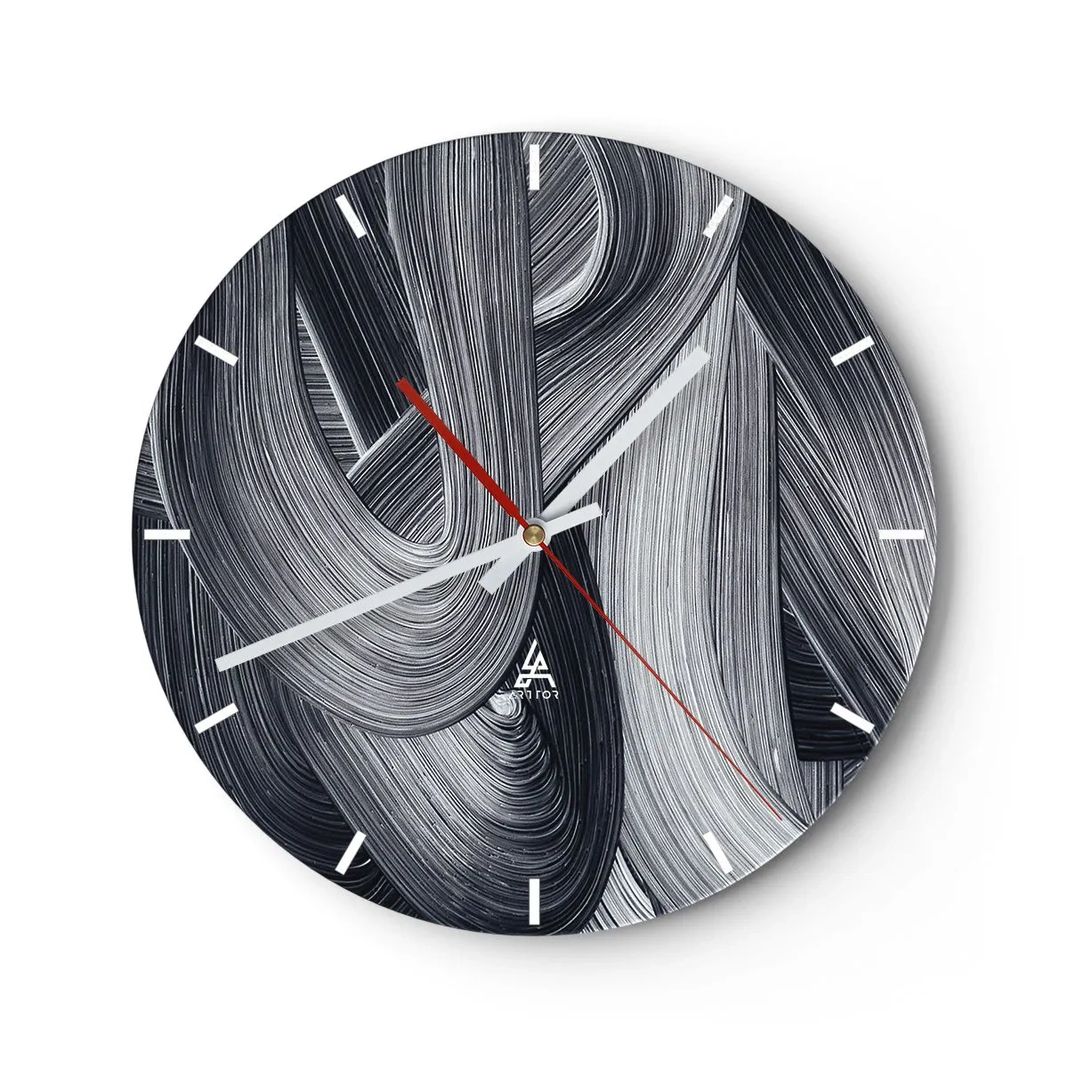 Ceas de perete - Ceas pe sticlă - Un cal în galop pe un fundal deșertic, în alb și negru. - 30x30cm - Fluiditatea realității - Decorațiune modernă pentru perete pentru living, bucătărie și dormitor ARTTOR