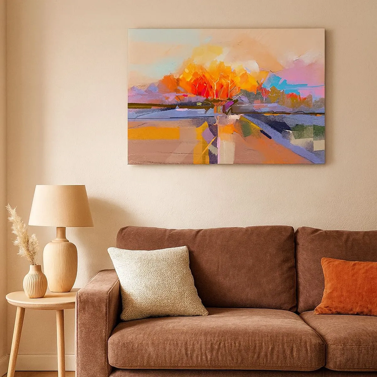 Tablou pe pânză Canvas - Un peisaj abstract cu culori intense de toamnă. - 70x50cm - A devenit toamnă - Decorațiune modernă pentru perete pentru living și dormitor ARTTOR