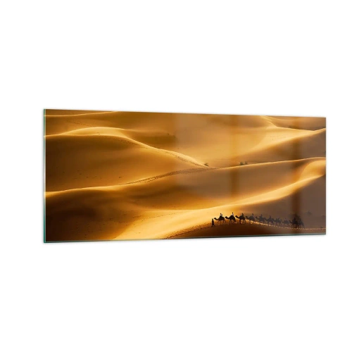 Tablou pe sticlă - Caravana pe valurile deșertului - 100x40 cm