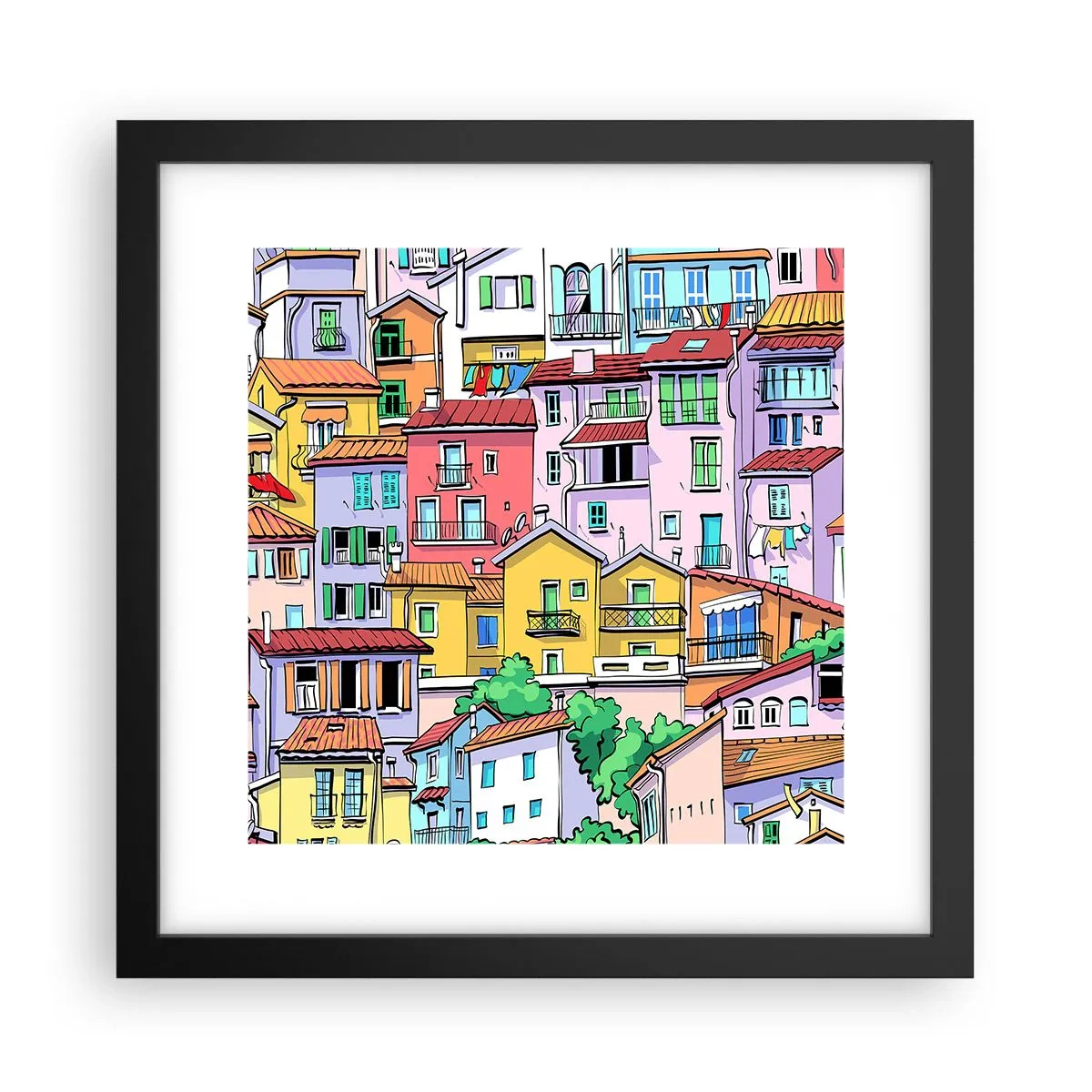 Poster în ramă neagră - Oraș vesel - 30x30 cm