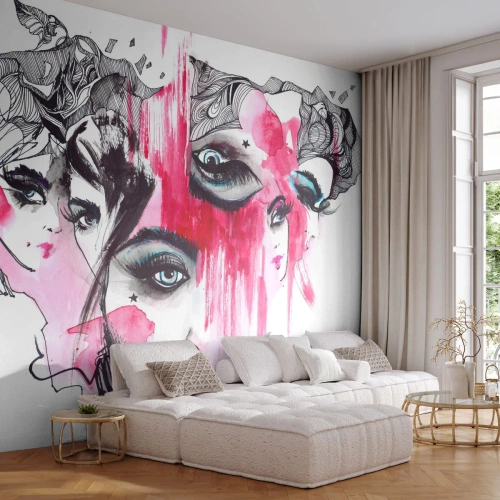 Tapet Standard Eco - Chipul unei femei într-o compoziție expresivă în acuarelă și schiță - 100x70cm - Ochii abstracți - Decorațiune modernă pentru perete pentru living și dormitor ARTTOR