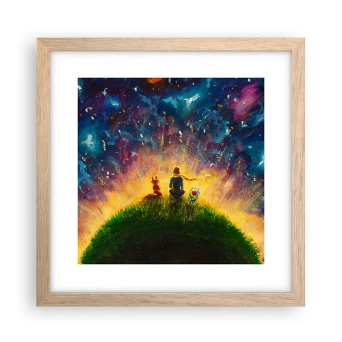 Poster în ramă de stejar deschis - Dragoste și prietenie - întreaga lume - 30x30 cm
