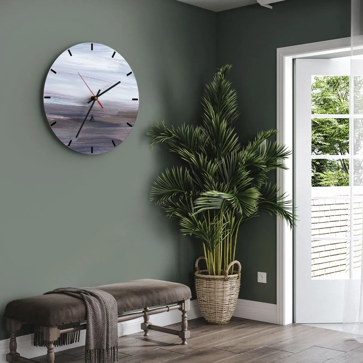 Ceas de perete - Ceas pe sticlă - O compoziție abstractă de tușe de pensulă în nuanțe de albastru. - 30x30cm - Elemente: apă - Decorațiune modernă pentru perete pentru living, bucătărie și dormitor ARTTOR