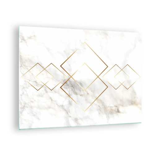 Tablou pe sticlă - Romburi aurii geometrice pe un fundal de marmură albă - 70x50cm - Vedere spre infinit - Decorațiune modernă pentru perete pentru living și dormitor ARTTOR