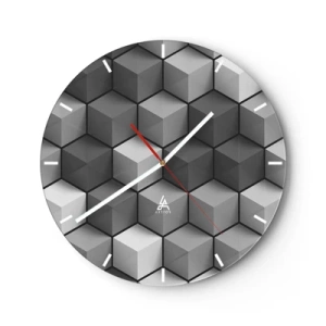 Ceas de perete - Ceas pe sticlă - Figuri cubice 3D într-un aranjament geometric - 30x30cm - Puzzle cubist - Decorațiune modernă pentru perete pentru living, bucătărie și dormitor ARTTOR