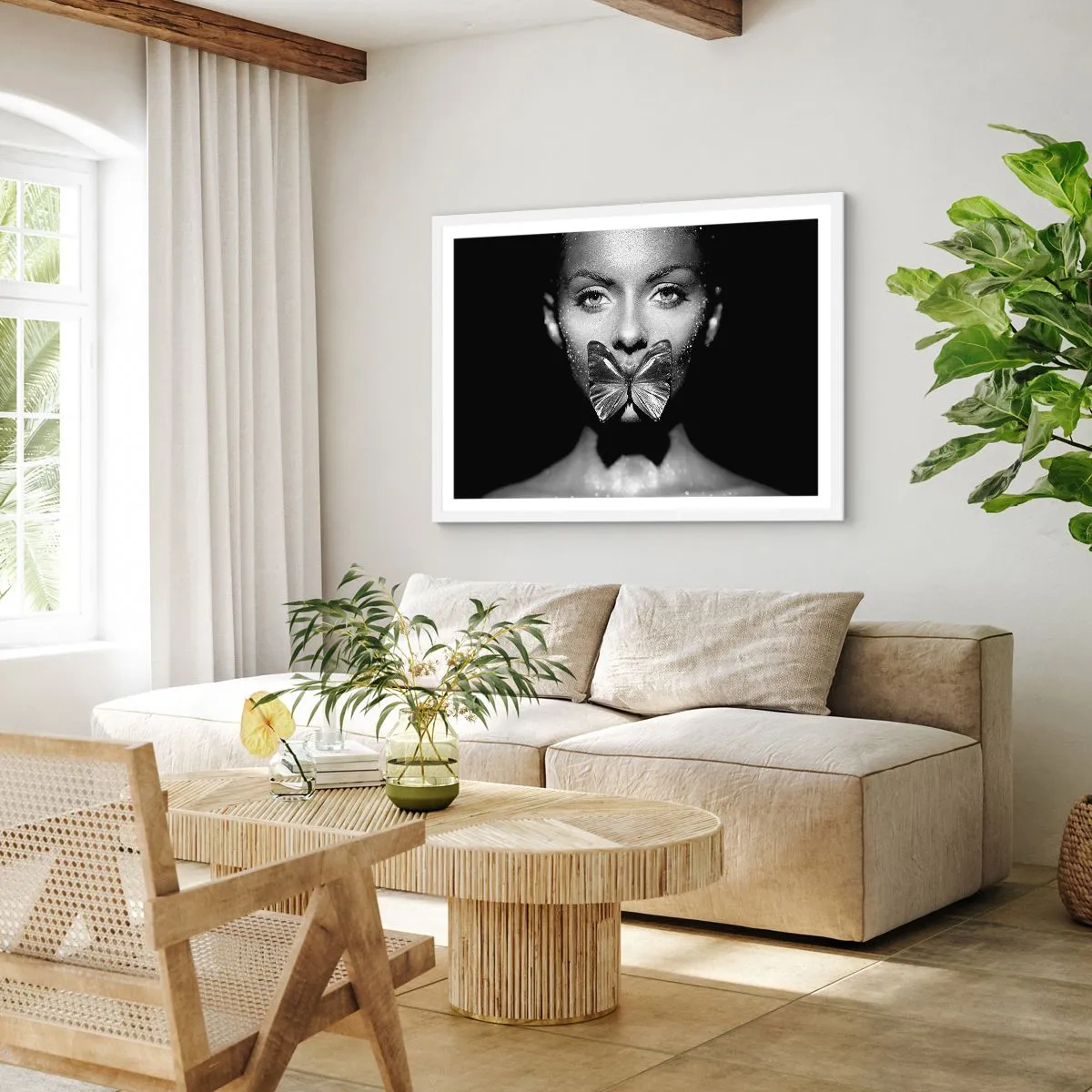 Poster în ramă albă - Sărut de fluture - 100x70 cm