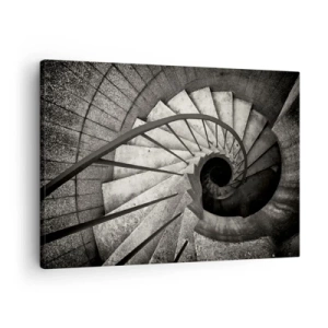 Tablou pe pânză Canvas - Scară în spirală alb-negru în stil modern - 70x50cm - În sus și în jos - Decorațiune modernă pentru perete pentru living și dormitor ARTTOR