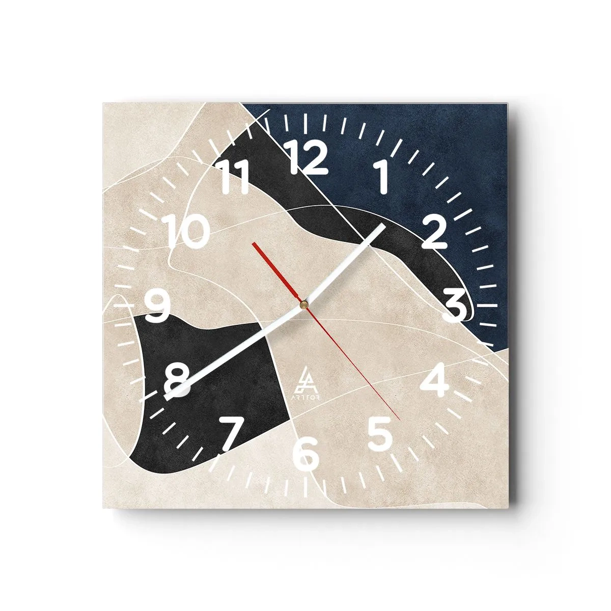Ceas de perete - Ceas pe sticlă - Compoziție abstractă - contrast de culori - 30x30 cm
