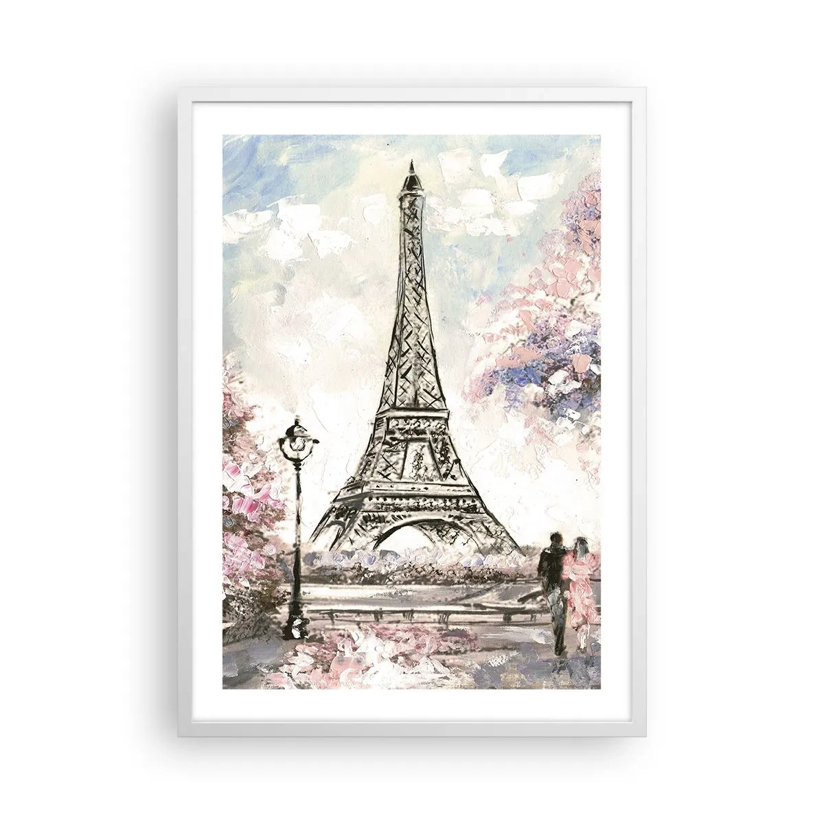 Poster în ramă albă - Plimbare în aprilie la Paris - 50x70 cm