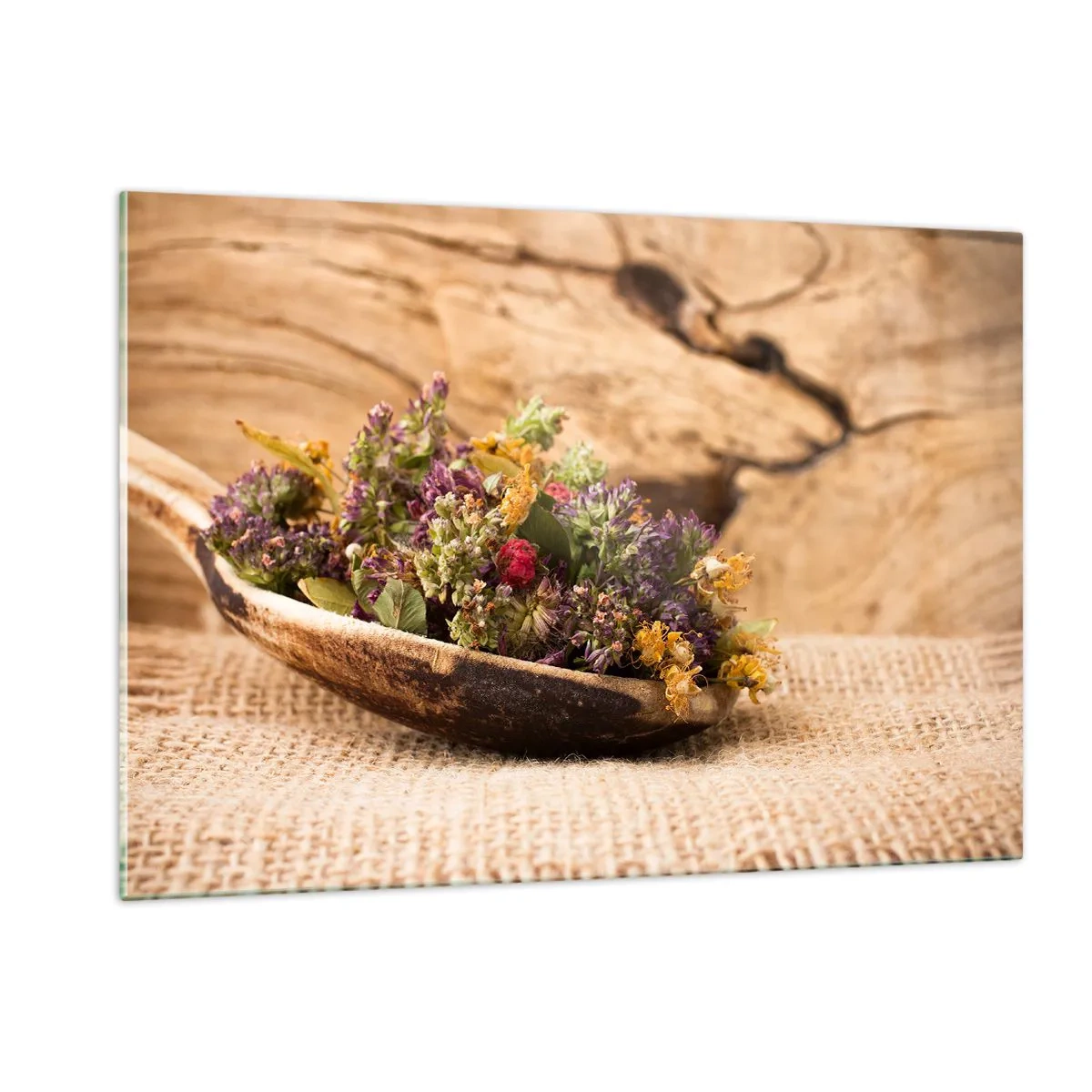Tablou pe sticlă - Flori colorate și ierburi parfumate - 120x80 cm