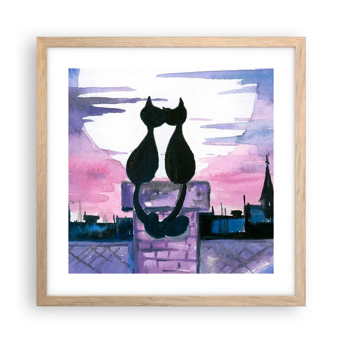 Poster în ramă de stejar deschis - Rendez-vous sub lună - 40x40 cm