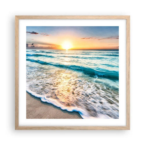 Poster în ramă de stejar deschis - Priveliștea cu apus de soare - 50x50 cm