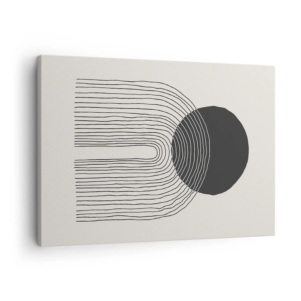 Tablou pe pânză Canvas - Model abstract cu linii și un cerc negru pe un fundal deschis - 70x50cm - Tremurând și încrezător - Decorațiune modernă pentru perete pentru living și dormitor ARTTOR