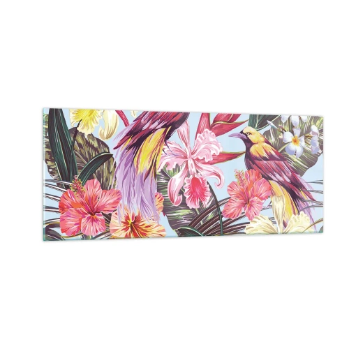 Tablou pe sticlă - Petale și pene - 100x40 cm